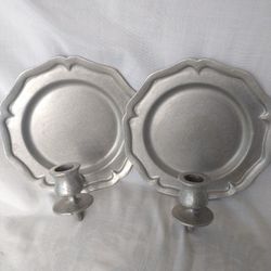 Vintage Pewter Plate Scones Candle Holder 