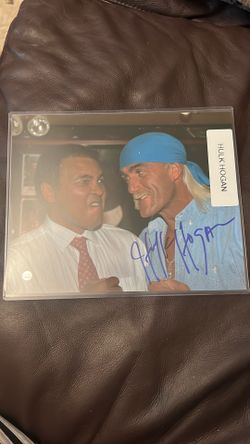 Signed Hulk Hogan 8 x 10 photo with Muhammad Ali