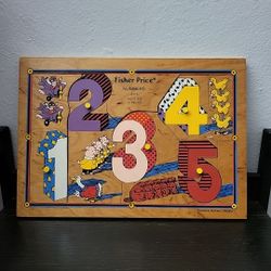 Vintage 1984 Fisher Price Wooden Puzzle NUMBERS #2715 Toddler Peg 10 Pieces