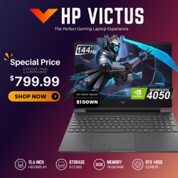 🎮 HP Victus RTX 4050 Gaming Laptop – $799 or $1 Down! Save $300 💸