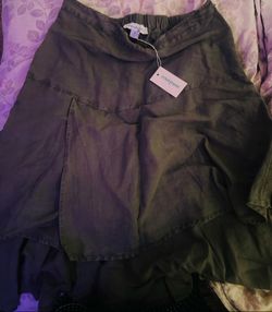 Sundance Olive Green Linen Asymmetrical Handkerchief Hem Midi Skirt Women's M Boho