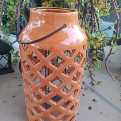 Great Large Orange Garden Candle Holder. Size Shown in Pictures 