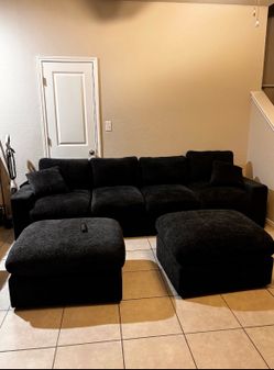 Charcoal Grey Modular Sectional Sofa w/ Two Ottomans