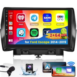 2+64G Android CarPlay Stereo for 2014-2019 Ford Escape, Built-in Wireless CarPlay Radio with Android Auto, 9'' Touch Screen in-Dash GPS Navigation Sup