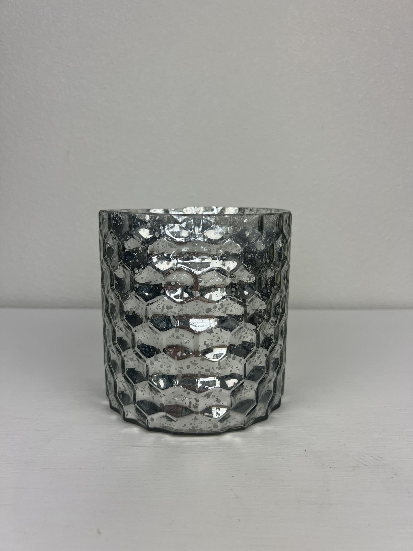 Shiny Silver Short Glass Vase 