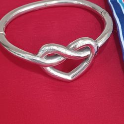Brighton - Rare Silver Tone Pretzel Heart Magnetic Clasp Bracelet