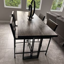 Modern Counter-Height Dining Table with 4 Chairs – Wood & Metal Set