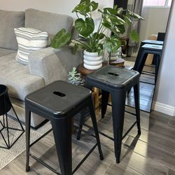 Two Black Metal Stools 