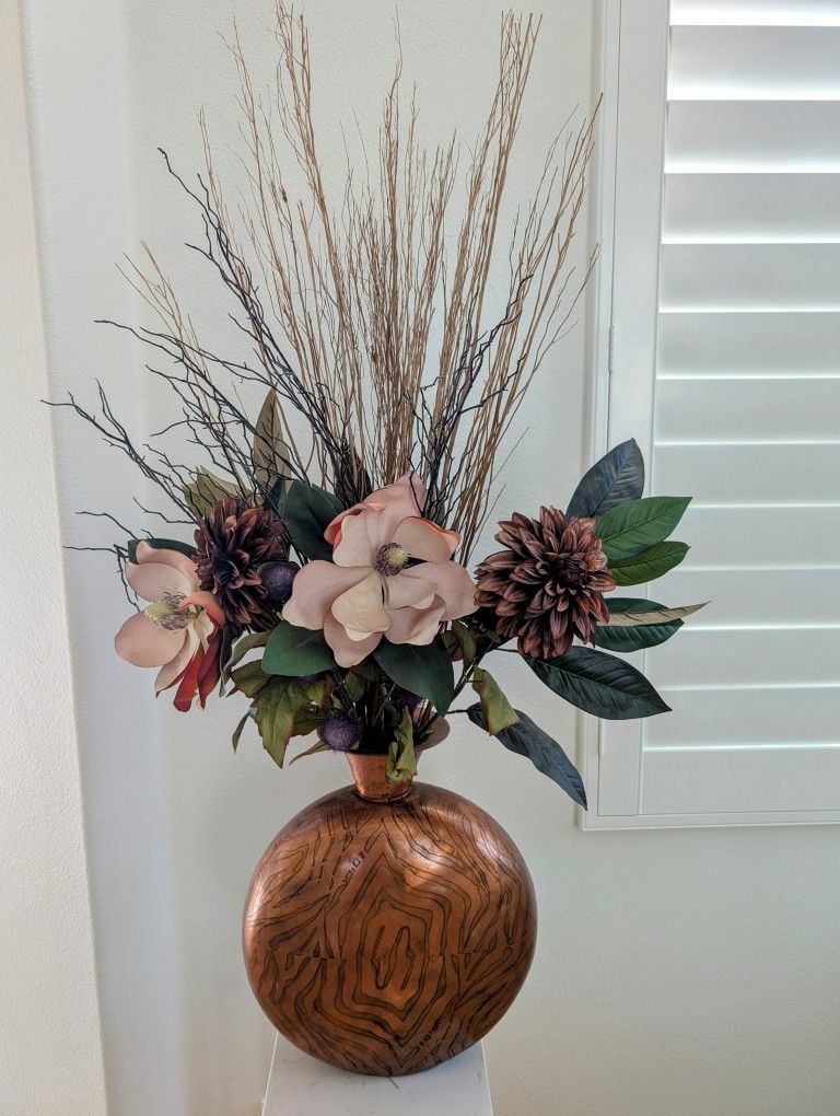 Oversized Decorative Copper Vases With Silk/Dried Flowers