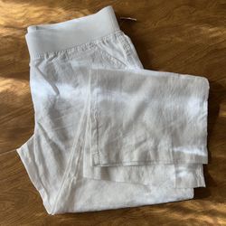 Allen Allen Women’s White 100% Linen Elastic Waistline PullOn Wide Pants size Xl