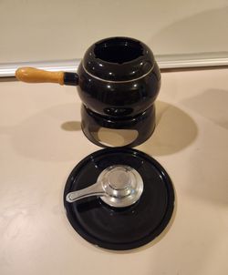 Vintage Retro Black Enamel Fondue Set