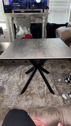 Table only- Gray Wood Top Dining Table Black Metal Base