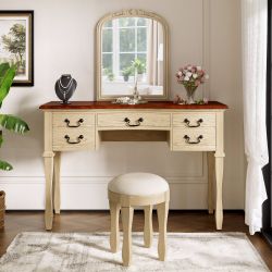 Jonna 46" Makeup Vanity Set with Curved Frame Mirror and 5 Drawers