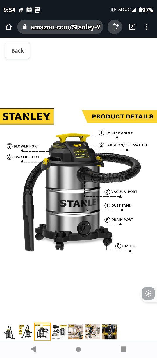 Stanley SL18117 Wet/Dry Vacuum, Gallon, Horsepower, 4.0 HP, Silver for  Sale in Kent, WA OfferUp