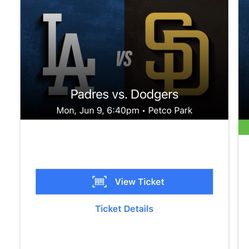 Single Padres Ticket Tonight June 9 640pm Now Vs La Los Angeles Dodgers 