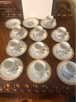 22 Piece Vintage Peacock Espresso Cup and Saucer Set