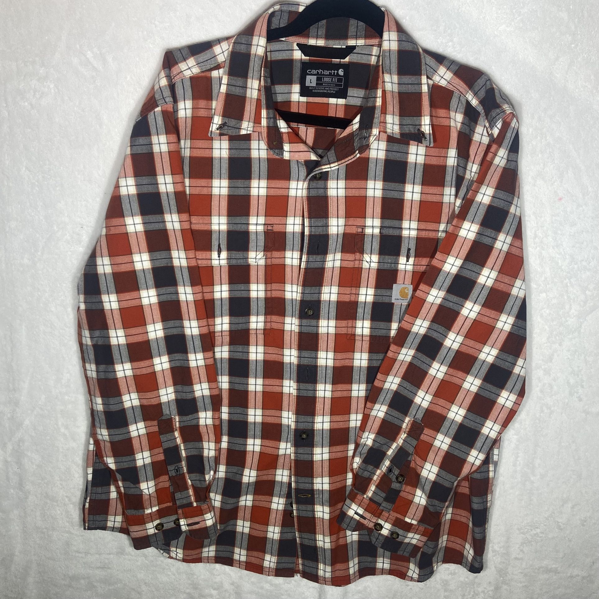 Carhartt Men's Loose Fit Heavyweight Flannel Long-Sleeve Plaid Shirt Large