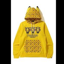 A Bathing Ape Pokemon Pikachu Pullover Hoodie Yellow Size Large 