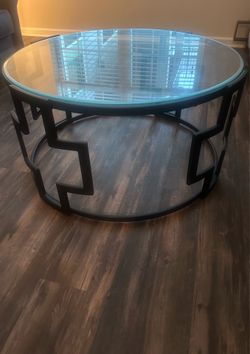 Round Glass Top Coffee Table with Metal Base