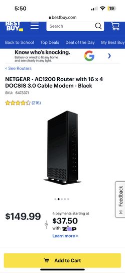 Netgear AC1200 Cable Modem Router WiFi