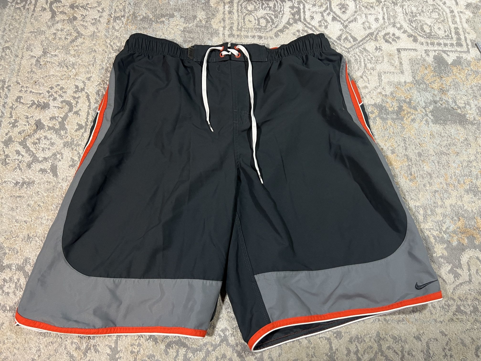 Nike Black Grey Orange Lined Swim Trunks Mens Size XL