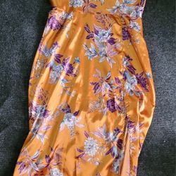 Womans Yellow Silky Flower Dress 