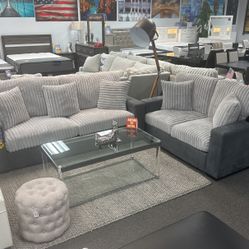 Gorgeous Two Tone Grey Corduroy Sofa&Loveseat  Available In Black $999