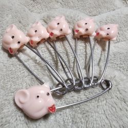 VTG GERBER PINK PIGGY DIAPER PINS - SET of 6