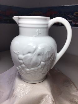 White Heavy Embossed Revol Grapes Porcelain Pitcher France
