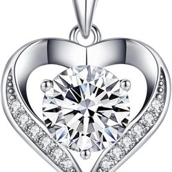 Brand New Sterling Silver 2 Ct Moisanite Heart Pendant Necklace 
