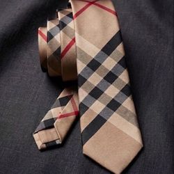 Men’s Beige Plaid Check Necktie – Black & Red