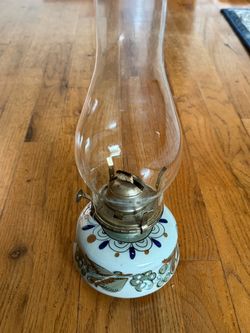 Oil Lamp- Ceramic Base- Glass Top- Hand Painted Base