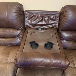 Manual  Reclining Leather Sofa & Loveseat Set w/ Cup Holders + Charging Station – $300 OBO
