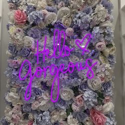 Flower Wall Backdrop With neon sign 