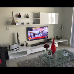 Modern White Lacquer TV 3 Piece Wall Unit 