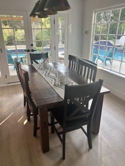 Solid wood dining set with six chairs