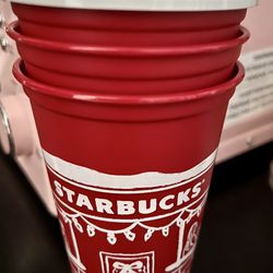 Starbucks Red 2025 Holiday Reusable Cups with White Lids Set of 3