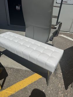 White Ottoman Bench Faux Leather