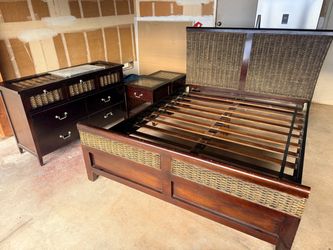 Authentic Bali Teak Wood and Banana Leaf Bedroom set