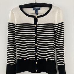 Cream & Black Striped Cardigan Small