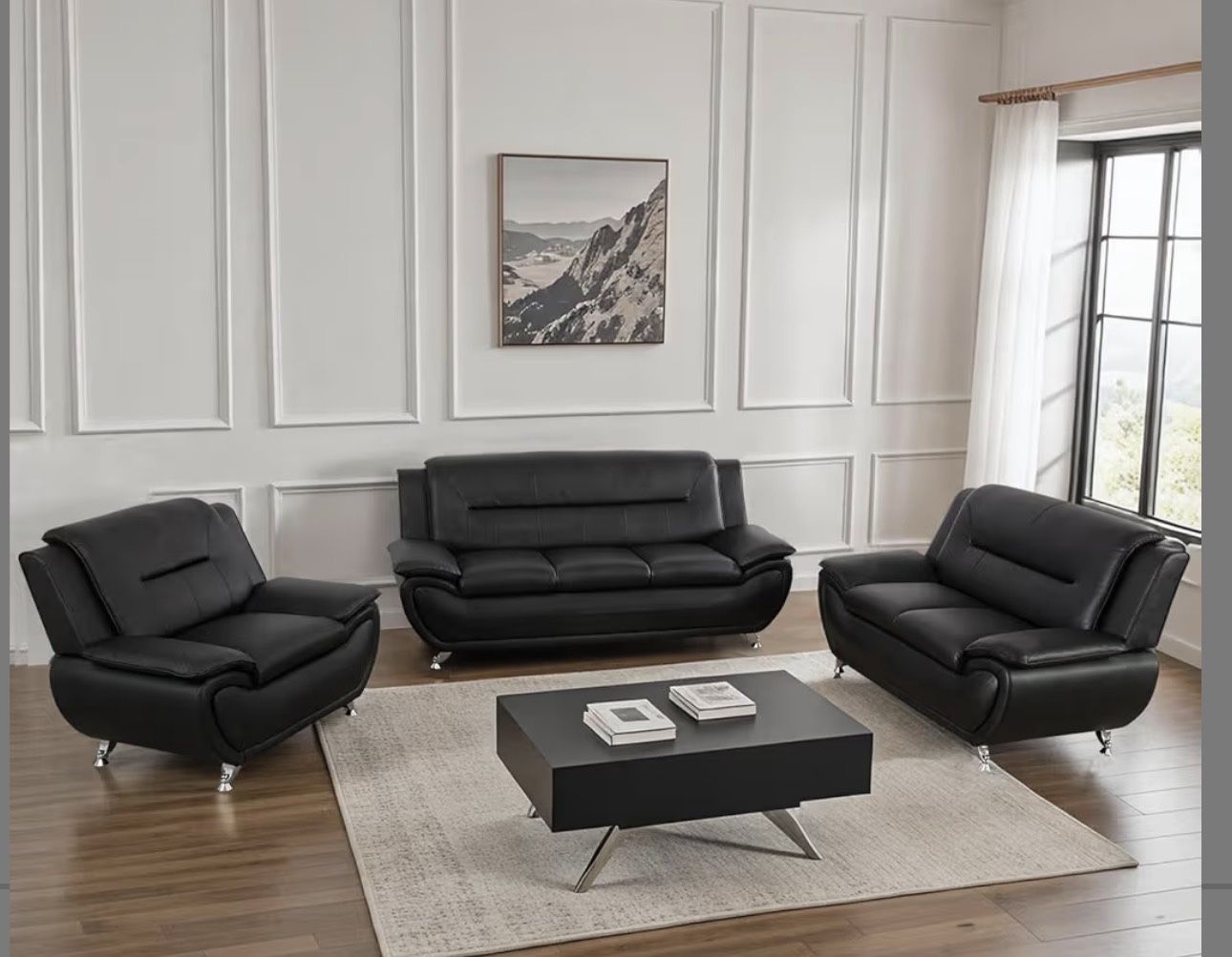 Modern Style Leather Three Piece Couch Set