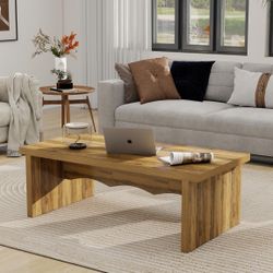  Rustic Coffee Table with Wood-Grain, 47 Inch Thick Wooden Mid Century Modern Coffee Tables Farmhouse Rectangle Coffee Center Tables for Living Room, 