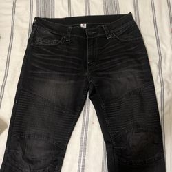 True Religion Black Wash Moto Jeans Size 34