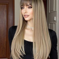 Elegant Ombre Blonde Wig, 26 in. Straight Wigs Synthetic 