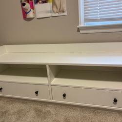 IKEA HAUGA TV Unit – White Media Console, 54”, Storage Shelves & Drawers