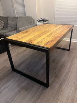 Target Industrial Solid Wood Dining Table – Black Steel Legs (59x35)