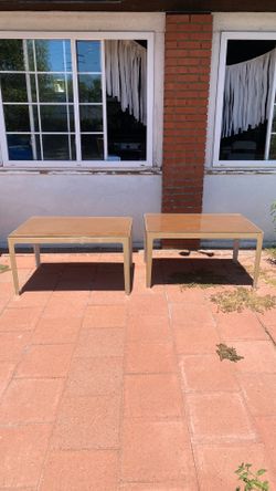 2 Wooden Tables with Glass Countertops