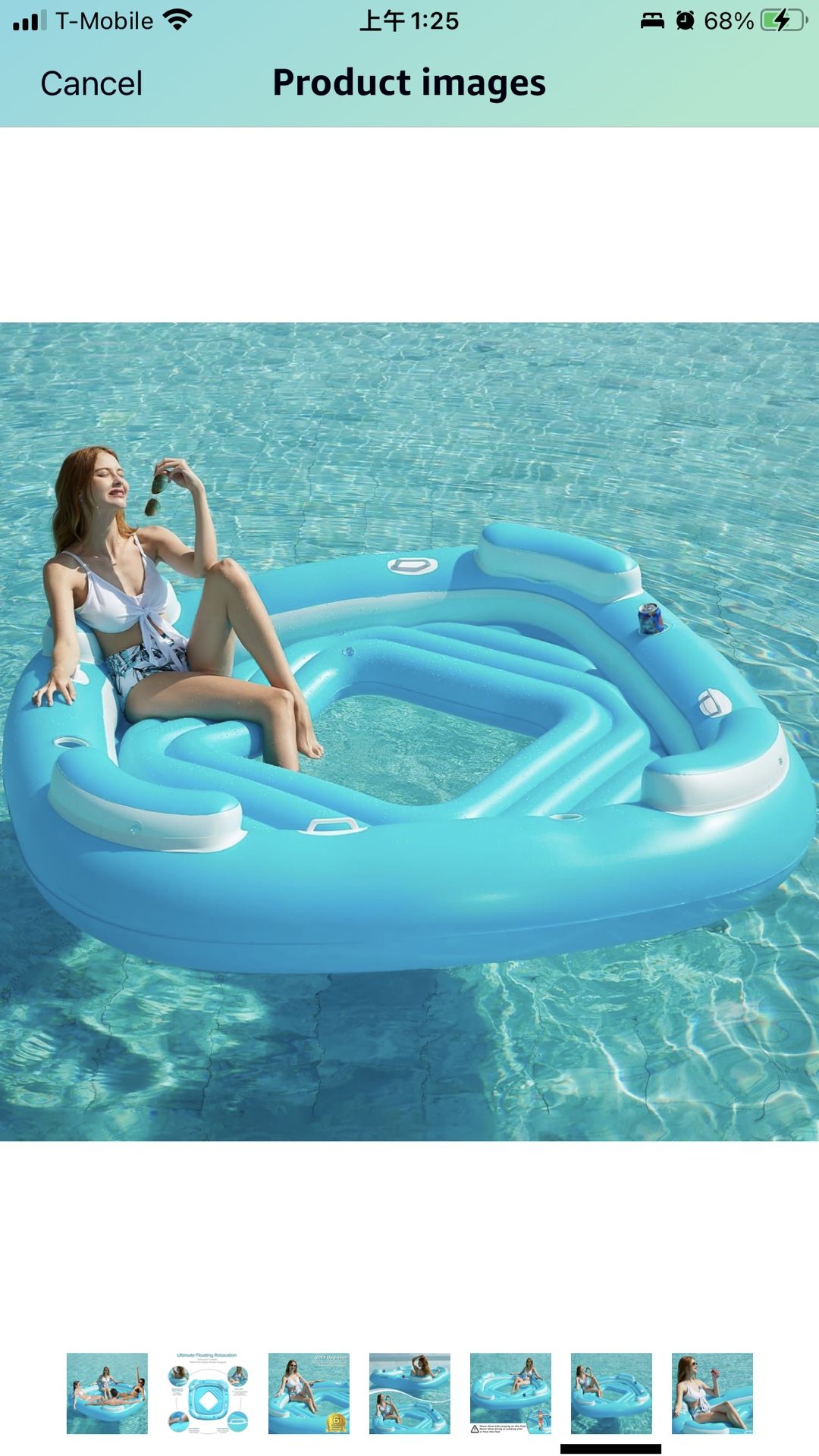 Inflatable 4-Person Swimming Pool Lounger Raft River Lake Floaties Relaxation Water Floats with Cupholders Big Multi Person Tropical Party Toys for Ad