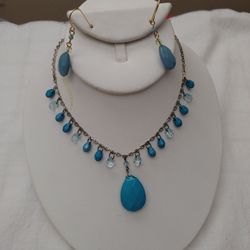 Faux Turquoise Necklace And Ear Rings.