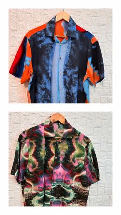 2 Sets Vibrant Abstract Print Short Sleeve Button-Down Vintage Shirt - XL